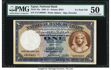 Egypt National Bank of Egypt 1 Pound 25.4.1930 Pick 22a PMG About Uncirculated 50. A beautiful, early date is seen on this popular denomination. Scarc...