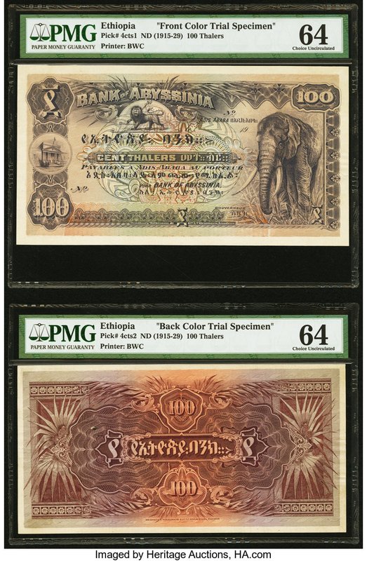 Ethiopia Bank of Abyssinia 100 Thalers ND (1915-1929) Pick 4cts1; 4cts2 Front an...
