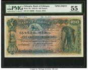 Ethiopia Bank of Ethiopia 100 Thalers 1.5.1932 Pick 10s Specimen PMG About Uncirculated 55. This Specimen of the popular 100 Thalers note was printed ...