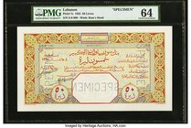 Lebanon Banque de Syrie et du Grand-Liban 1925 50 Livres Pick 7s Specimen PMG Choice Uncirculated 64. A simply stunning Specimen created by the Bank o...