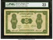Morocco Banque d'Etat du Maroc 5000 Francs 1.8.1943 Pick 32 PMG Very Fine 25. The largest denomination from a WWII issue that did not circulate for ve...
