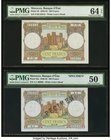 Morocco Banque d'Etat du Maroc 100 Francs 19.4.1951 Pick 45; 10.11.1948 Pick 45s Specimen Two Examples PMG Choice Uncirculated 64 EPQ; About Uncircula...