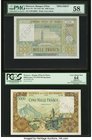 Morocco Banque d'Etat du Maroc 1000 Francs ND (1951-58) Pick 47s Specimen PMG Choice About Unc 58; Morocco Banque d'Etat du Maroc 5000 Francs ND (1953...