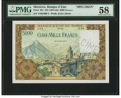 Morocco Banque d'Etat du Maroc 5000 Francs ND (1953-58) Pick 49s Specimen PMG Choice About Unc 58. A large format note done in the grandest traditions...
