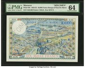 Morocco Banque d'Etat du Maroc 10,000 Francs ND (1953-55) Pick 50s Specimen PMG Choice Uncirculated 64. A near-Gem example of this high denomination S...