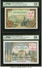 Morocco Banque d'Etat du Maroc 50 Dirhams on 5000 Francs; 100 Dirhams on 10,000 Francs 23.7.1953; 28.4.1955 Pick 51; 52 Two Examples PMG About Uncircu...