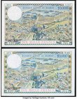 Morocco Banque d'Etat du Maroc 100 Dirhams on 10,000 Francs ND (old date 28.4.1955) Pick 52 Two Examples Extremely Fine-About Uncirculated. A pair of ...