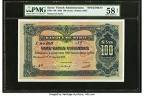 Syria Banque de Syrie 100 Livres 1.1.1920 Pick 10s Specimen PMG Choice About Unc 58 Net. A rare note that we have offered only once before. We auction...