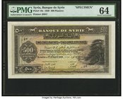 Syria Banque de Syrie 500 Piastres 1.7.1920 Pick 16s Uniface Front Specimen PMG Choice Uncirculated 64. An absolutely beautiful prototype created by B...