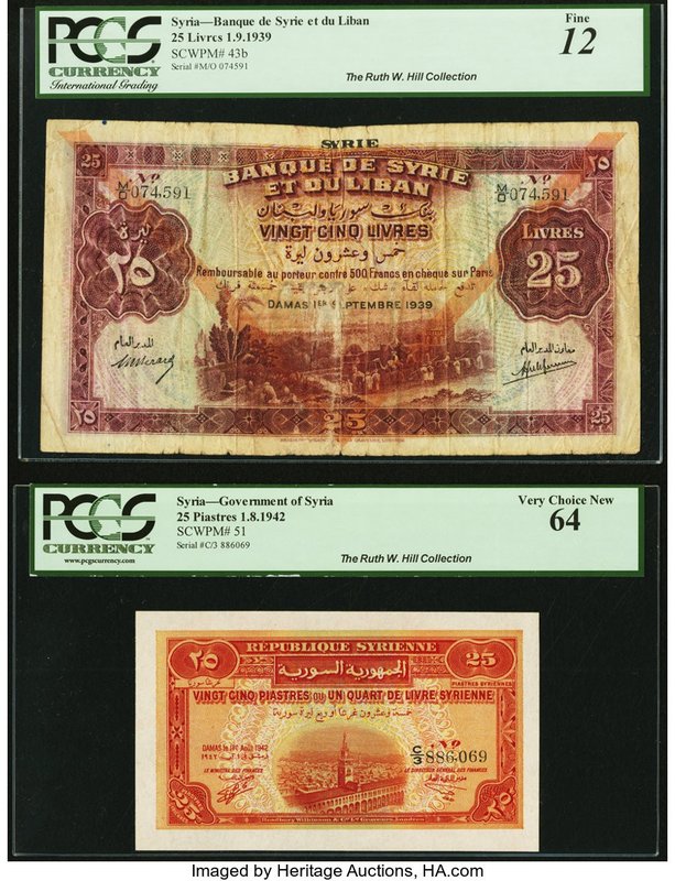 Syria Banque de Syrie et du Liban 25 Livres 1.9.1939 Pick 43b PCGS Fine 12; Syri...