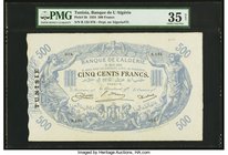 Tunisia Banque de l'Algerie 500 Francs 26.3.1924 Pick 5b PMG Choice Very Fine 35 Net. A beautiful and fresh example of this large format, high denomin...