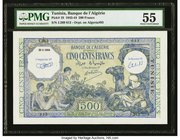 Tunisia Banque de l'Algerie 500 Francs 29.1.1944 Pick 19 PMG About Uncirculated 55. A rare WWII high denomination that is top graded on the PMG Report...