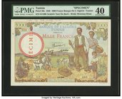 Tunisia Banque de l'Algerie / Tunisie 1000 Francs (ND c.1946) Pick 26s Specimen PMG Extremely Fine 40. A beautiful, grandly sized type and desirable w...