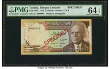 Tunisia Banque Centrale de Tunise 1/2 Dinar 3.8.1972 Pick 66s PMG Choice Uncirculated 64 EPQ. A pretty, choice example of this pretty type, which has ...