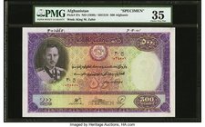 Afghanistan Bank of Afghanistan 500 Afghanis ND (1939) / SH1318 Pick 27s Specimen PMG Choice Very Fine 35. King Muhammad Zahir is seen on the face on ...