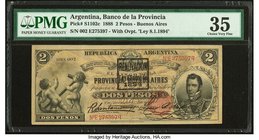 Argentina Banco Provincial 2 Pesos 1.1.1888 Pick S1102c PMG Choice Very Fine 35. A rare provincial issue for Buenos Aires, issued before the turn of t...