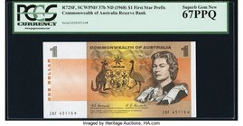 Australia Commonwealth of Australia Reserve Bank 1 Dollar ND (1968) Pick 37b* R72SF Replacement PCGS Superb Gem New 67PPQ. A truly rare note, and espe...