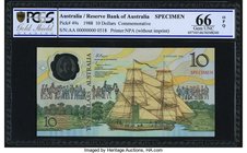 Australia Australia Reserve Bank 10 Dollars 26.1.1988 Pick 49s Specimen "Commemorative" PCGS Gold Shield Gem UNC 66 OPQ. A commemorative Specimen to c...