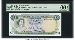 Bahamas Bahamas Government 10 Dollars 1965 Pick 22a PMG Gem Uncirculated 66 EPQ. An important middle denomination in the first decimal series of Baham...