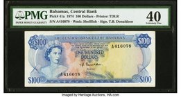 Bahamas Central Bank 100 Dollars 1974 Pick 41a PMG Extremely Fine 40. The scarcer signature variety is seen on this highest denomination. The last tim...