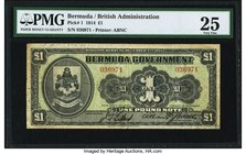 Bermuda Bermuda Government 1 Pound 2.12.1914 Pick 1 PMG Very Fine 25. Seldom offered in any grade, this stunning example of the infamously rare Pick 1...