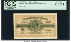 Bermuda Bermuda Government 5 Shillings 1.8.1920 (ND 1935) Pick 3a PCGS Very Fine 35PPQ. An absolutely choice and beautiful example of this very rare t...