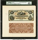 Brazil Thesouro Nacional 50 Mil Reis 1873 Pick A246p Front and Back Proofs PMG Gem Uncirculated 65 EPQ. A simply beautiful presentation piece for this...