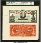 Brazil Thesouro Nacional 100 Mil Reis 1876 Pick A247ap Front and Back Uniface Proofs PMG Uncirculated 62. A high grade pair of presentation proofs, an...