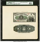 Brazil Thesouro Nacional 5 Mil Reis ND (1910-11) Pick 23p Matted Uniface Proofs PMG Choice Uncirculated 63. A beautiful, century-old matted display of...
