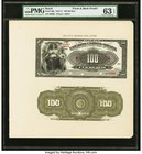 Brazil Thesouro Nacional 100 Mil Reis 1910-11 Pick 66p Front and Back Proofs PMG Choice Uncirculated 63 EPQ. A rare, higher denomination design that i...