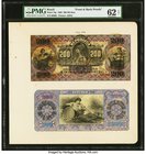 Brazil Thesouro Nacional 200 Mil Reis 1896 Pick 73p Front and Back Proofs PMG Uncirculated 62 Net. Front and back Proofs mounted on cardstock. Beautif...