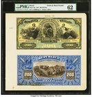 Brazil Thesouro Nacional 200 Mil Reis 1891 Pick 72p Front and Back Proofs PMG Uncirculated 62. A stunning presentation by the American BankNote Compan...