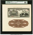 Brazil Thesouro Nacional 200 Mil Reis 1910-11 Pick 77p Front and Back Proofs PMG Gem Uncirculated 66 EPQ. A beautiful pair of uniface Specimens that a...