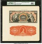 Brazil Thesouro Nacional 500 Mil Reis 1907 Pick 86p Front and Back Proofs PMG Gem Uncirculated 66 EPQ. A visually pleasing matted pair of uniface proo...