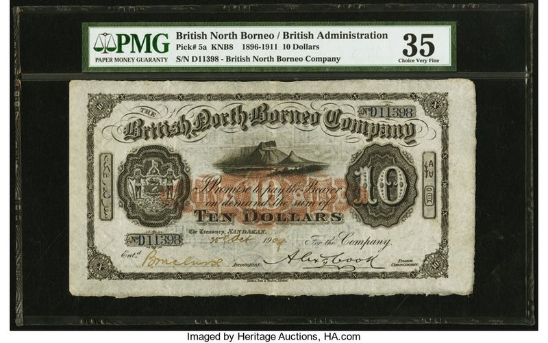 British North Borneo British North Borneo Company 10 Dollars 25.10.1909 Pick 5a ...
