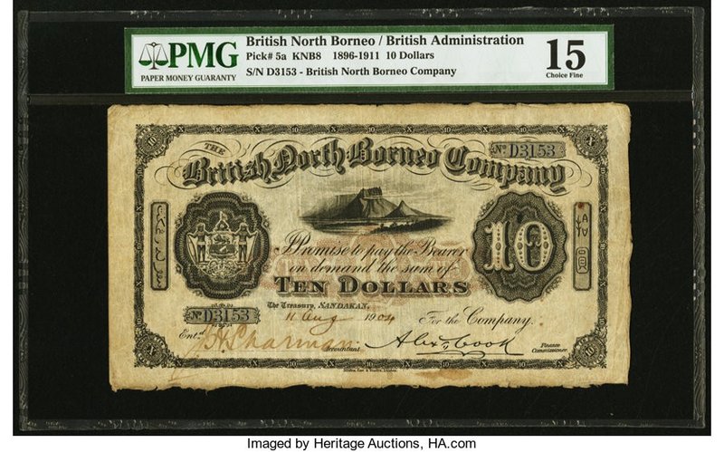 British North Borneo British North Borneo Company 10 Dollars 11.8.1904 Pick 5a P...