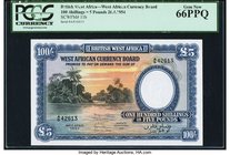 British West Africa West African Currency Board 100 Shillings = 5 Pounds 26.4.1954 Pick 11b PCGS Gem New 66PPQ. An incredible pack fresh example for t...