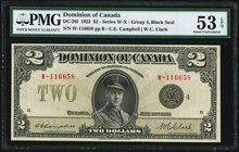 Canada Dominion of Canada $2 23.6.1923 DC-26l PMG About Uncirculated 53 EPQ. An unusually choice example of this large-format note, which is seldom fo...