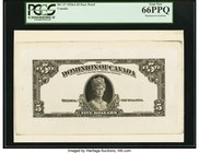 Canada Dominion of Canada $5 1924 DC-27 Face Proof PCGS Gem New 66PPQ. A black and white Face Proof printed on India paper by the Canadian Bank Note C...