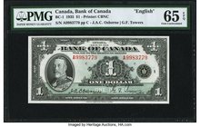 Canada Bank of Canada $1 1935 BC-1 "English" PMG Gem Uncirculated 65 EPQ. The initial denomination of the inaugural series of banknotes for the Bank o...
