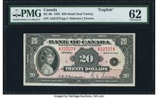 Canada Bank of Canada $20 1935 BC-9b "English" PMG Uncirculated 62. A stunning, Uncirculated example of this middle denomination of the short-lived 19...