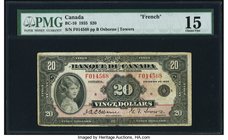 Canada Bank of Canada $20 1935 BC-10 "French" PMG Choice Fine 15. An evenly circulated example of the elusive French Text issue which displays bright ...
