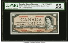 Canada Bank of Canada $100 1954 BC-35S Specimen "Devil's Face" PMG About Uncirculated 55. An attractive example of a $100 Devil's Face Specimen note t...
