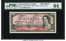Canada Bank of Canada $1000 1954 BC-36S Specimen "Devil's Face" PMG Choice Uncirculated 64. A handsome and rare Specimen of the short-lived Devil's Fa...