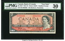 Canada Bank of Canada $2 1954 (ND 1961-71) BC-38bT "Test Note" PMG Very Fine 30. As is sometimes the case in this always interesting banknote hobby, a...