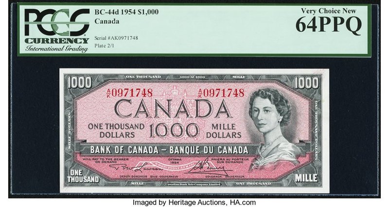 Canada Bank of Canada $1000 1954 BC-44d PCGS Very Choice New 64PPQ. A beautiful ...