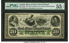 Canada Charlotte Town, Bank of Prince Edward Island $20 1.1.1872 Ch.# 600-12-16R Remainder PMG About Uncirculated 55 EPQ. A stunning, highest denomina...