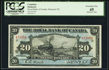 Canada Montreal, PQ- Royal Bank of Canada $20 2.1.1913 Ch.# 630-12-12 PCGS Extremely Fine 45. A handsome and very rare large format type which is seld...