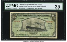 Canada St. John's, Antigua- Royal Bank of Canada $5 3.1.1938 Ch. # 630-26-02 PMG Very Fine 25. Like many Canadian banks, the Royal Bank of Canada main...