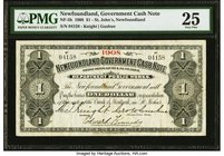 Canada St. John's, NF- Newfoundland Government Cash Note $1 1908 NF-5h PMG Very Fine 25. A classic British Commonwealth rarity, and very desirable in ...